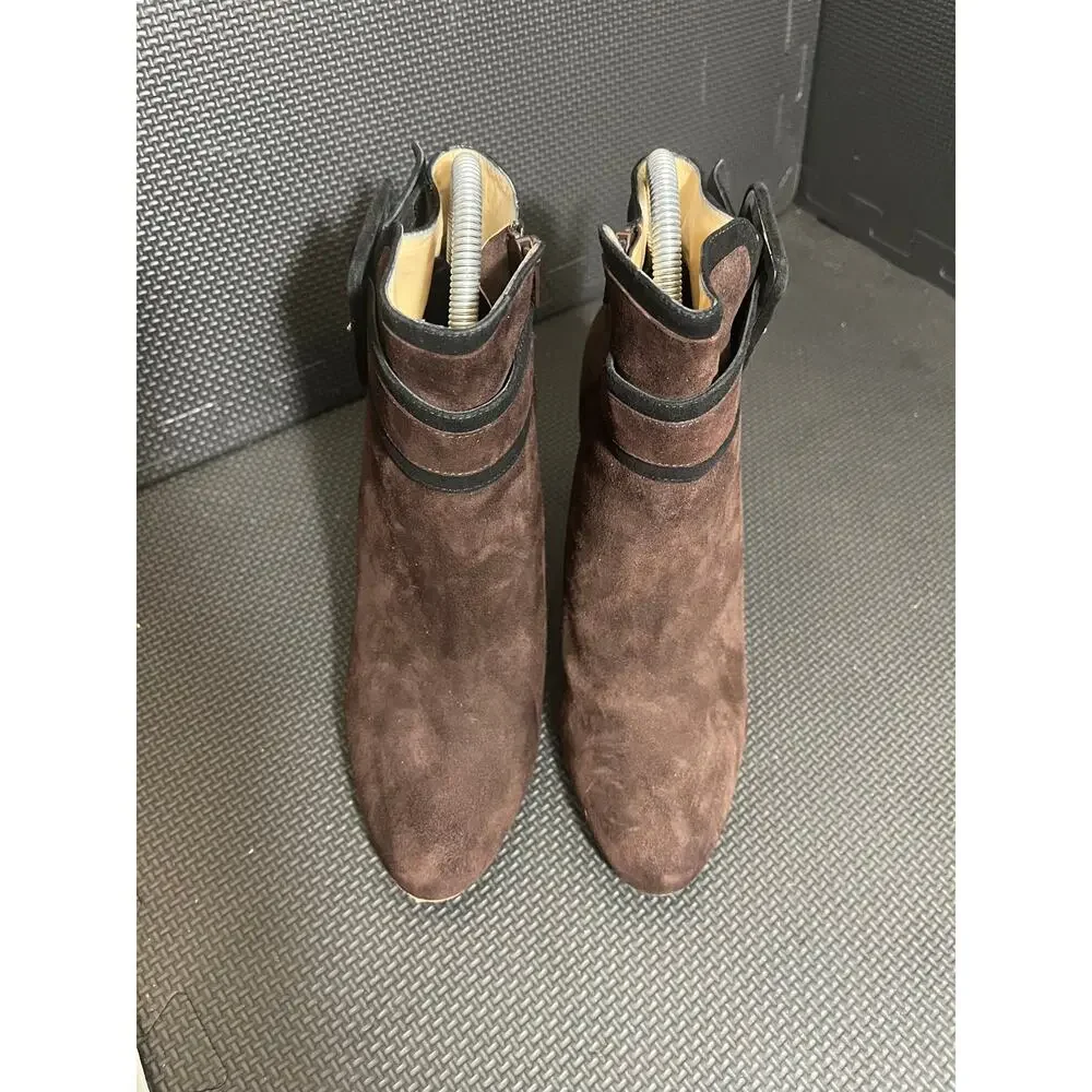 Kate‎ Spade Suede Ankle Boots Booties Heeled Brown Womens Designer Size 7.5B